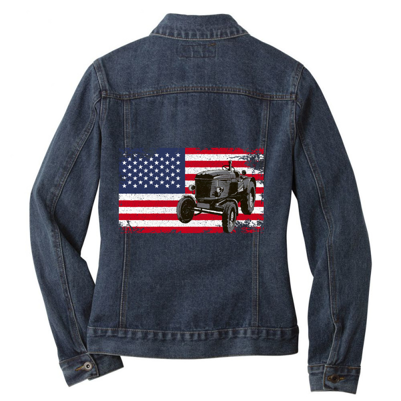 American Flag Farm Tractor Vintage Tee For Ladies Denim Jacket by stumbledfeatures425 | Artistshot