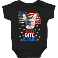 Hot Trend Red Bite & Blue Dog 4th Of July French Bulldog Baby Bodysuit | Artistshot