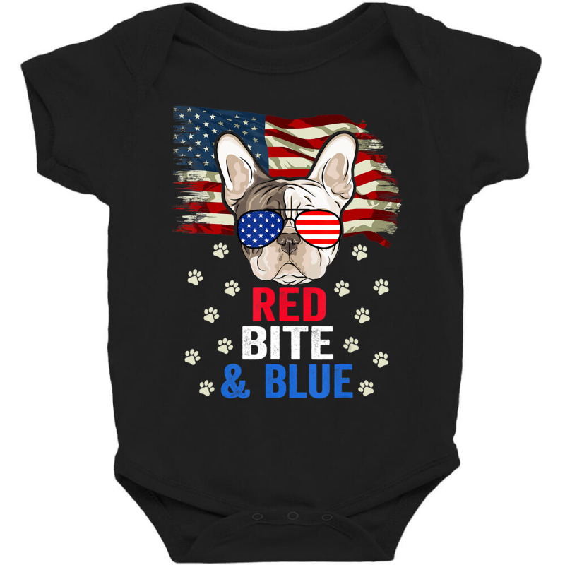 Hot Trend Red Bite & Blue Dog 4th Of July French Bulldog Baby Bodysuit by fenderbendable | Artistshot