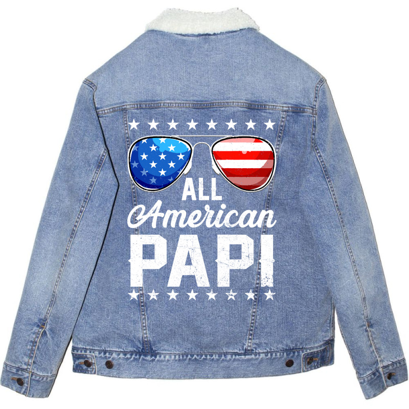 All American Papi Sunglasses American Flag 4th Of July Unisex Sherpa-lined Denim Jacket | Artistshot