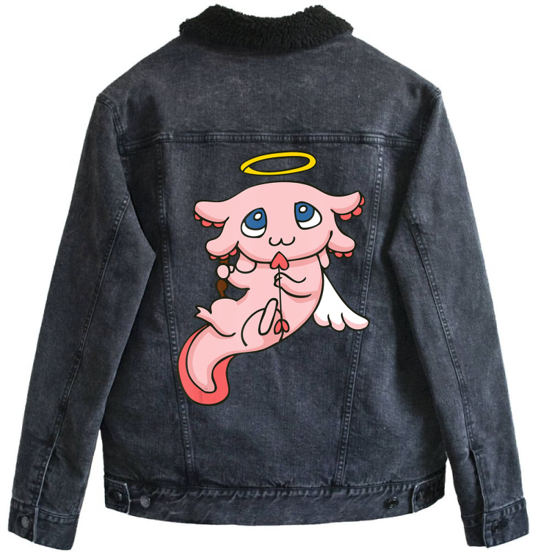 Hot Trend My Axolotl Is My Valentine Cupid Axolotls Valentines Day Unisex Sherpa-Lined Denim Jacket by Hugo Flowers | Artistshot