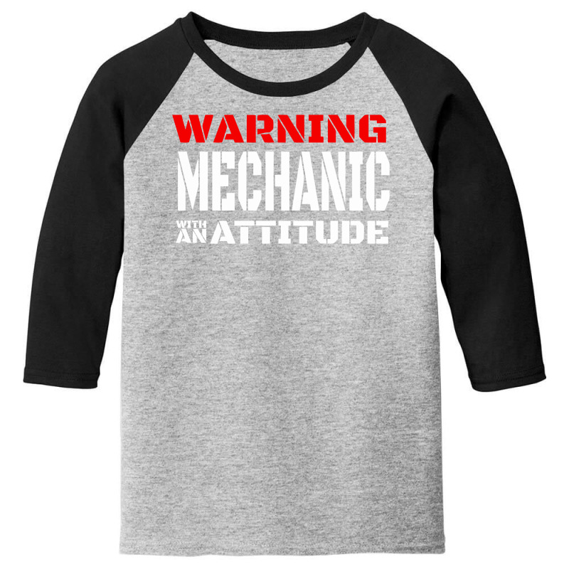 Warning Mechanic With An Attitude Youth 3/4 Sleeve by Farrel T-shirt | Artistshot