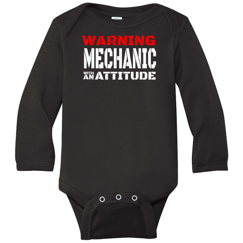 Warning Mechanic With An Attitude Long Sleeve Baby Bodysuit by Farrel T-shirt | Artistshot