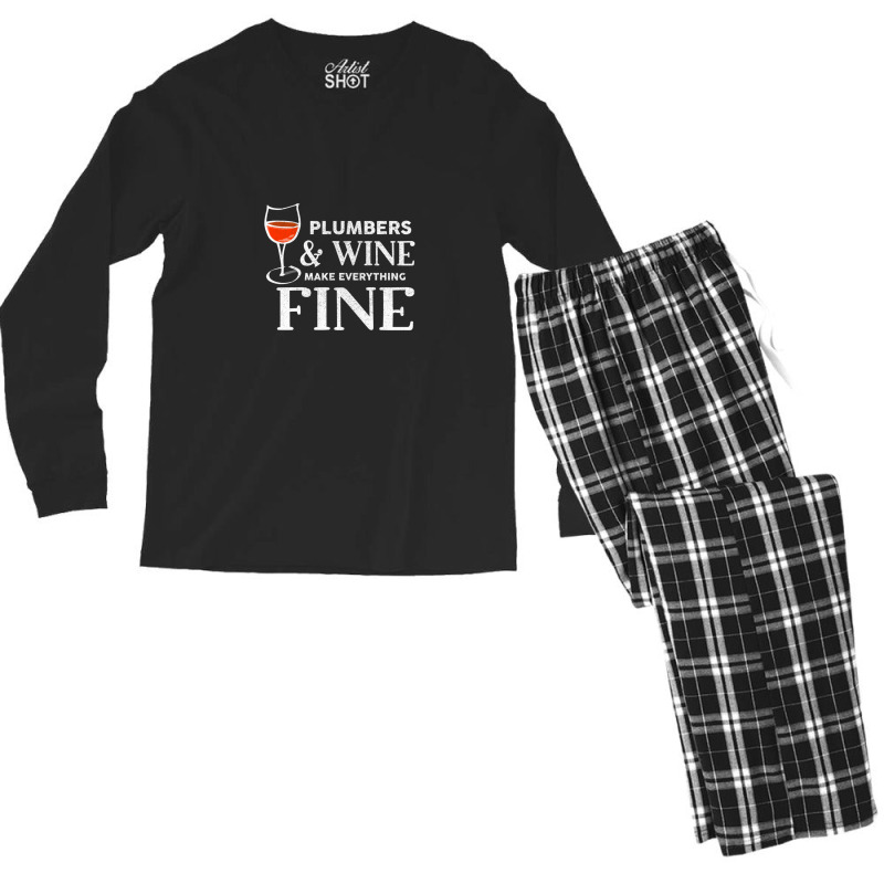 Plumbers And Wine Make Everything Fine  For Plumber Men's Long Sleeve Pajama Set | Artistshot