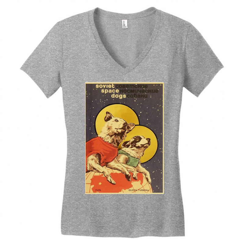 Vintage Russian Soviet Propaganda The Space Race Dogs Retro Ussr Women's V-Neck T-Shirt by williamcamp | Artistshot