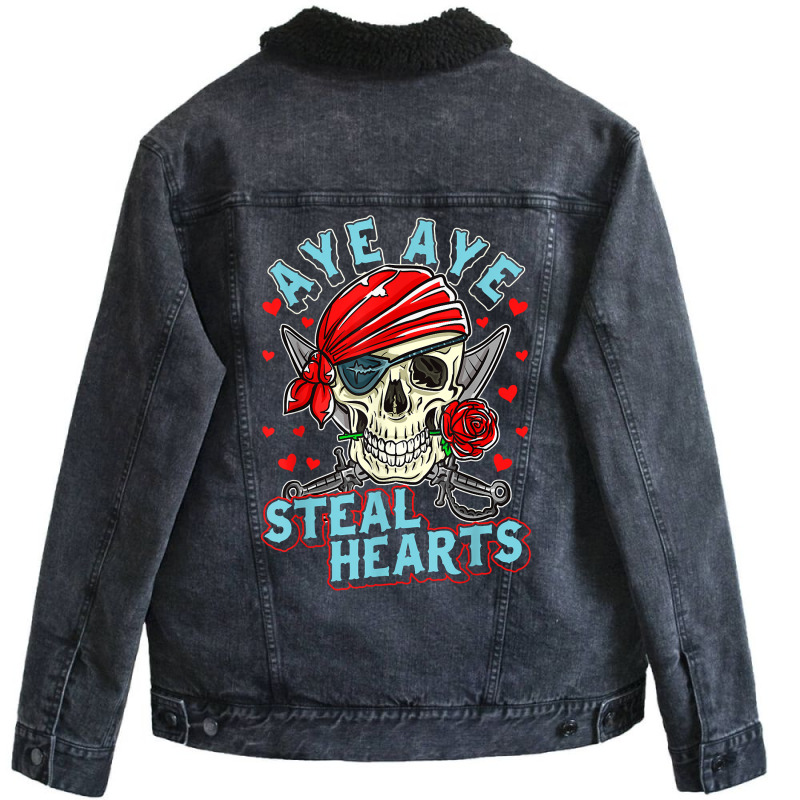 Boys Toddler Pirate Pun Valentine Aye Aye I Steal Hearts T Shirt Unisex Sherpa-lined Denim Jacket | Artistshot