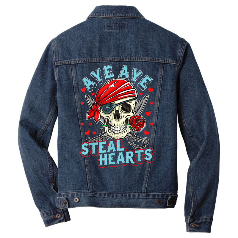 Boys Toddler Pirate Pun Valentine Aye Aye I Steal Hearts T Shirt Men Denim Jacket | Artistshot