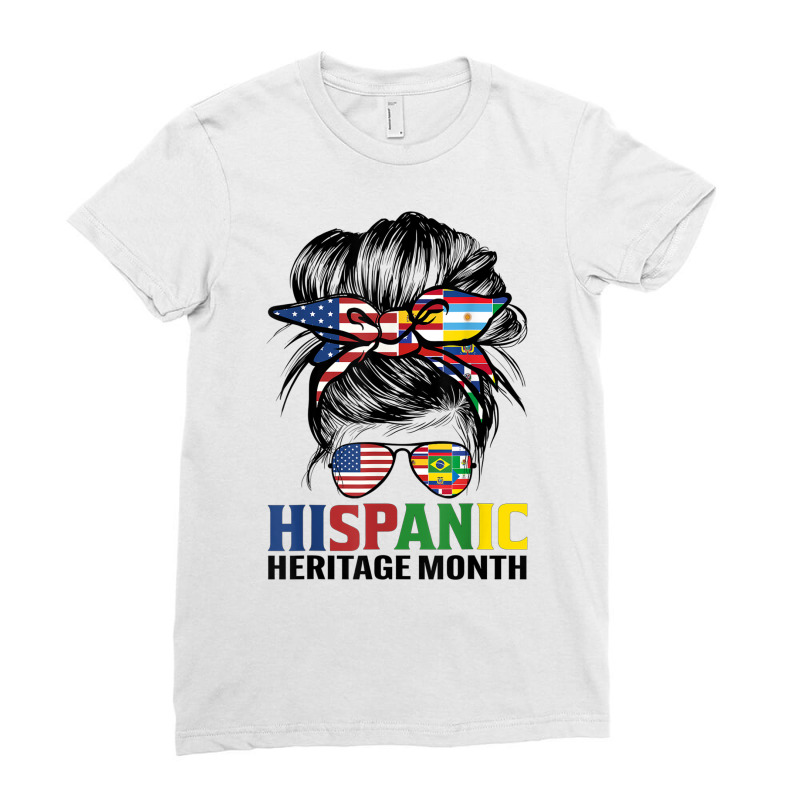 National Hispanic Heritage Month Us Latin Flags Messy Bun T Shirt Ladies Fitted T-Shirt by hamlerf | Artistshot