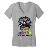 National Hispanic Heritage Month Us Latin Flags Messy Bun T Shirt Women's V-neck T-shirt | Artistshot