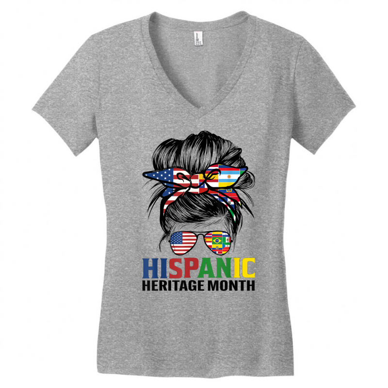 National Hispanic Heritage Month Us Latin Flags Messy Bun T Shirt Women's V-Neck T-Shirt by hamlerf | Artistshot