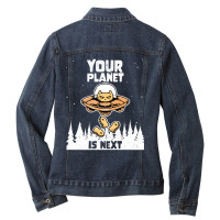 Alien Galaxy Science Space Cat Lover Your Planet Is Next-al4qy Ladies Denim Jacket | Artistshot