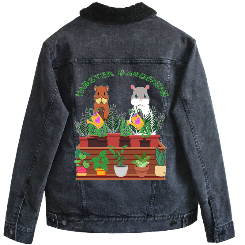 Hamster Gardening,hamster Watering,hamstering, Cute Hamster For Plants Unisex Sherpa-lined Denim Jacket | Artistshot