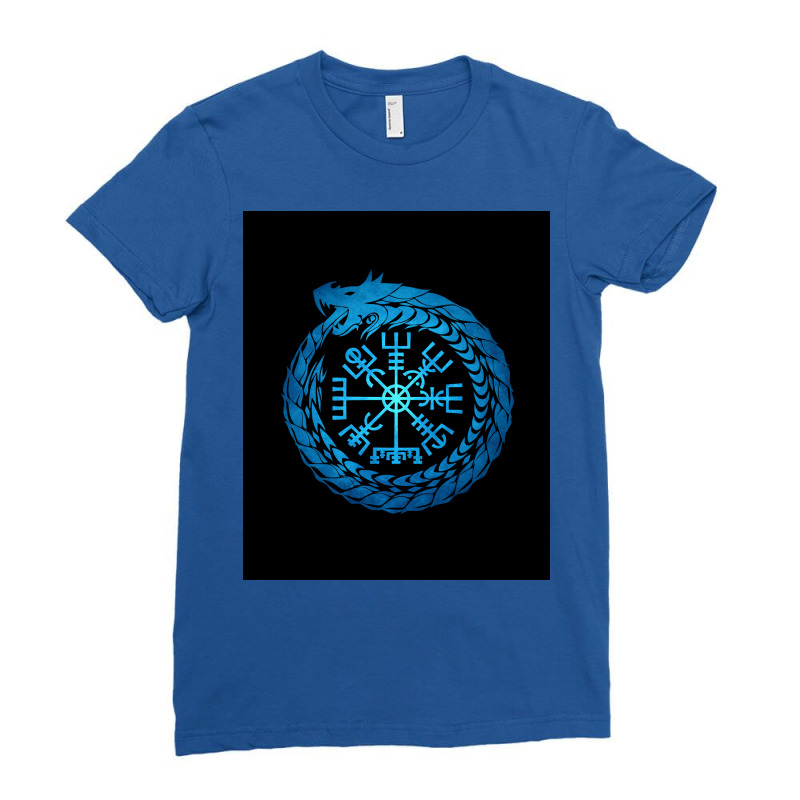 Vegvisir Jormungandr World Serpent  Green Blue Ladies Fitted T-Shirt by wedmanrolingf | Artistshot