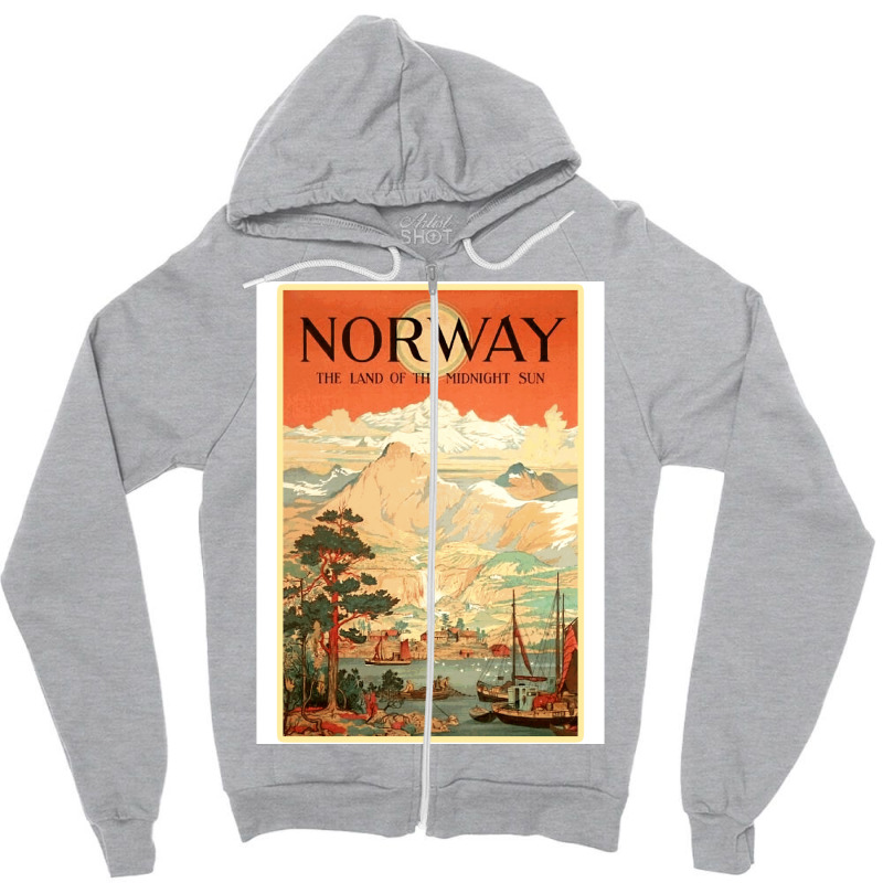 Norway The Land Of The Midnight Sun Vintage Travel  Design  Red Nature Zipper Hoodie | Artistshot