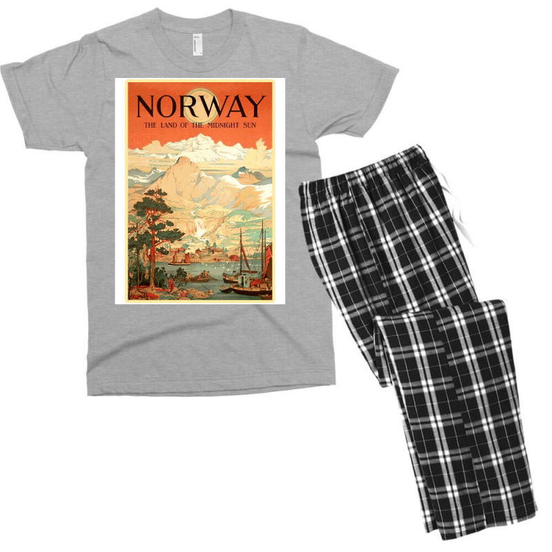 Norway The Land Of The Midnight Sun Vintage Travel  Design  Red Nature Men's T-shirt Pajama Set | Artistshot