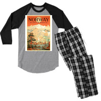 Norway The Land Of The Midnight Sun Vintage Travel  Design  Red Nature Men's 3/4 Sleeve Pajama Set | Artistshot