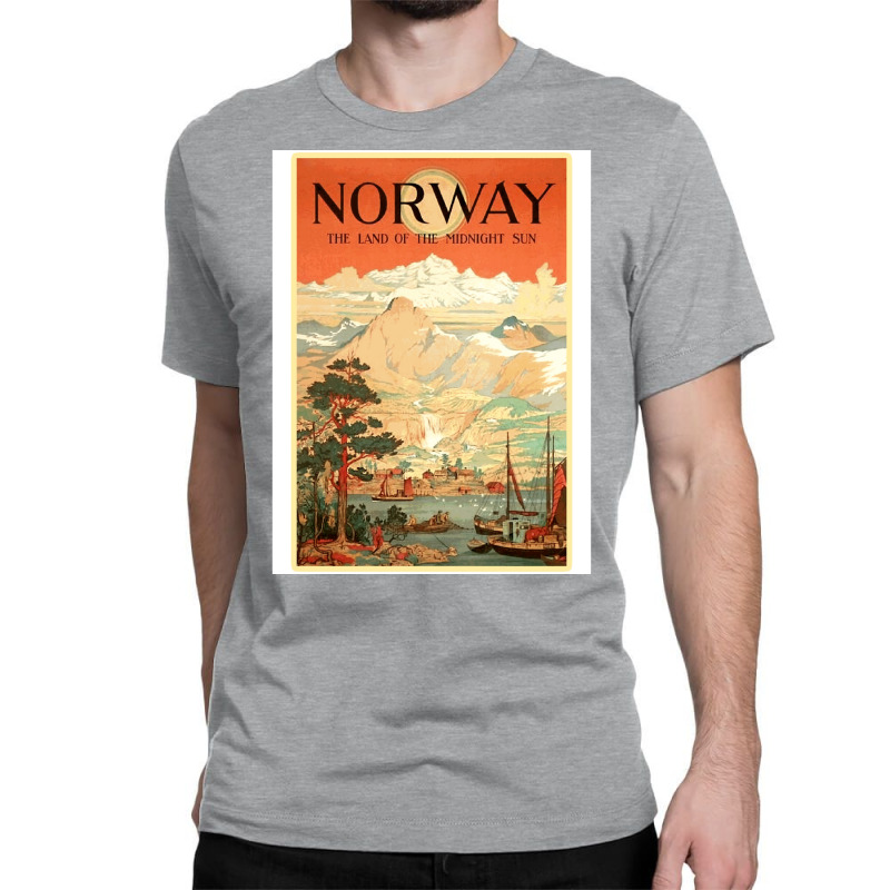 Norway The Land Of The Midnight Sun Vintage Travel  Design  Red Nature Classic T-shirt | Artistshot