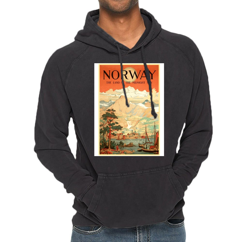 Norway The Land Of The Midnight Sun Vintage Travel  Design  Red Nature Vintage Hoodie | Artistshot