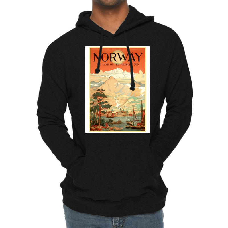 Norway The Land Of The Midnight Sun Vintage Travel  Design  Red Nature Lightweight Hoodie | Artistshot