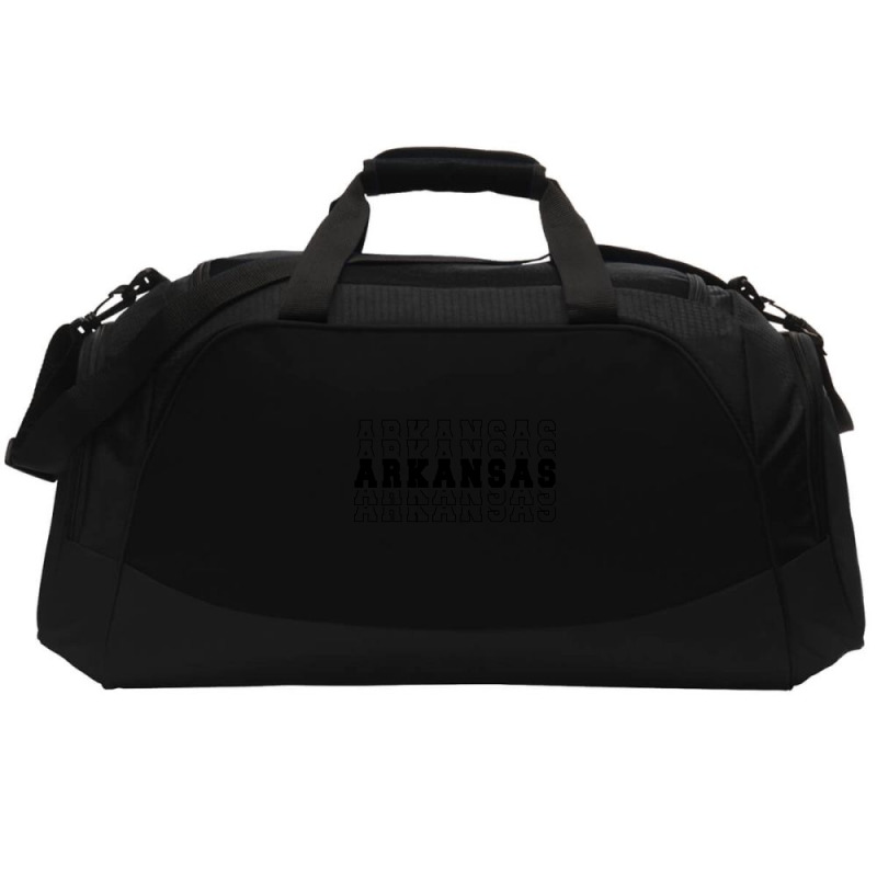 Arkansas Stacked Black Color Active Duffel | Artistshot