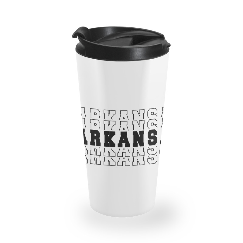 Arkansas Stacked Black Color Travel Mug | Artistshot