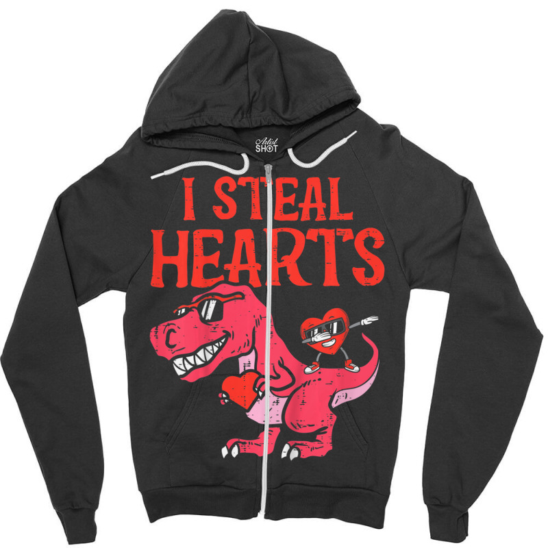 Trending Kids I Steal Hearts Dino Dab Toddler Baby Boys Valentines Day Zipper Hoodie | Artistshot