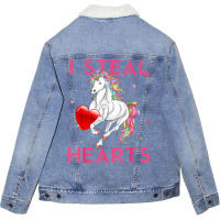 I Steal Hearts Valentines Unicorn Shirt Valentine Apparel T Shirt Unisex Sherpa-lined Denim Jacket | Artistshot