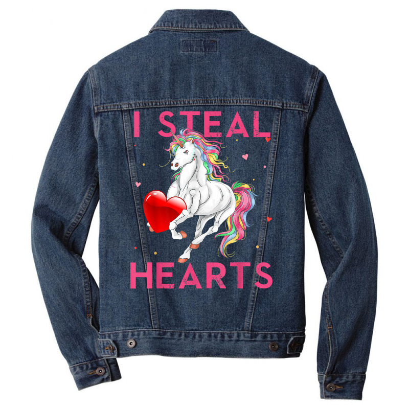 I Steal Hearts Valentines Unicorn Shirt Valentine Apparel T Shirt Men Denim Jacket | Artistshot