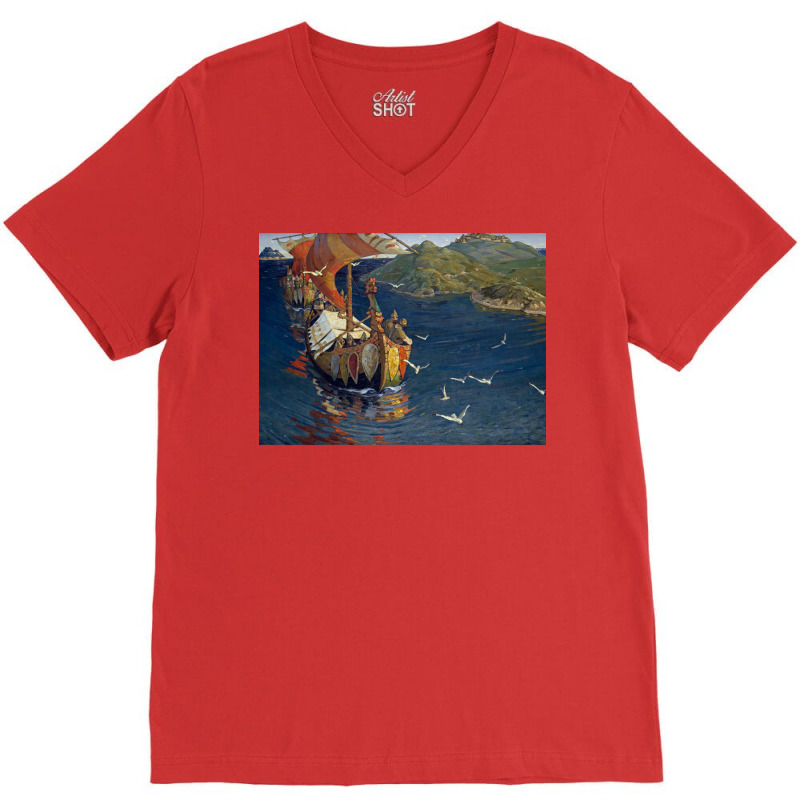 Visitors From Over The Sea By Nicholas Roerich  70s Love V-neck Tee | Artistshot