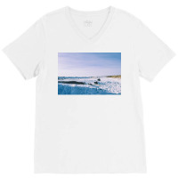 Snowy View In Njardvik  Blue Quote V-neck Tee | Artistshot