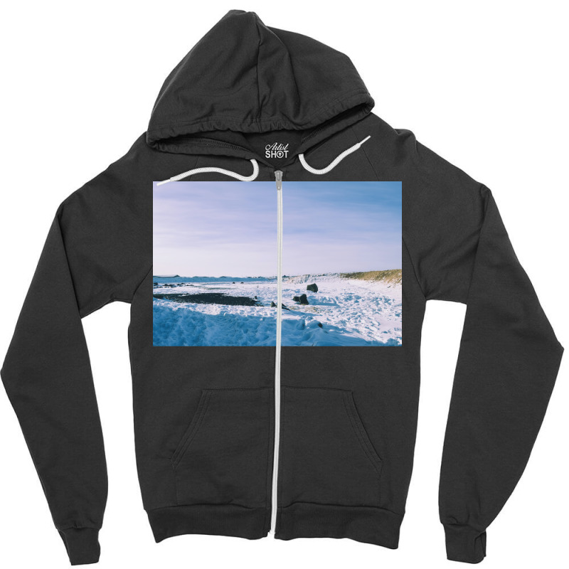 Snowy View In Njardvik  Blue Quote Zipper Hoodie | Artistshot