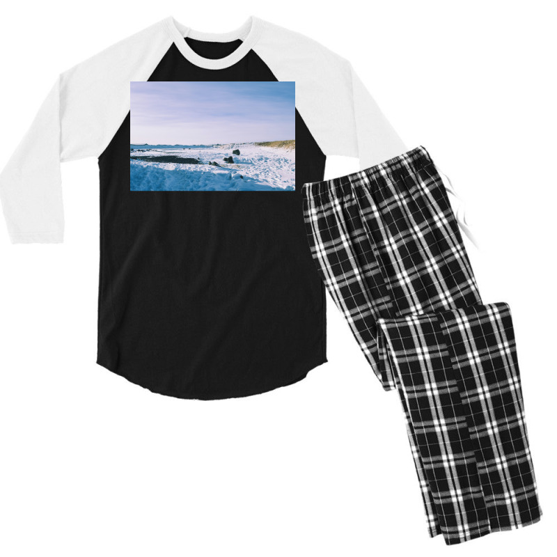 Snowy View In Njardvik  Blue Quote Men's 3/4 Sleeve Pajama Set | Artistshot