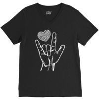 Trending Love Sign Language Asl Heart Valentine's Day For Him V-neck Tee | Artistshot