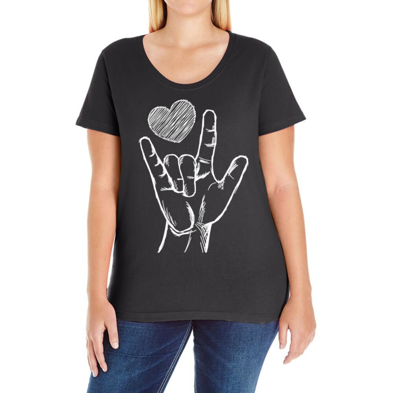 Trending Love Sign Language Asl Heart Valentine's Day For Him Ladies Curvy T-Shirt by Karyn Love | Artistshot