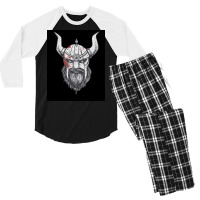 Viking Warrior Head Illustration Image  Gift Hippie Men's 3/4 Sleeve Pajama Set | Artistshot