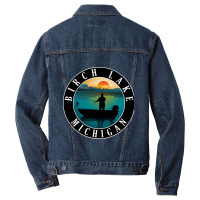 Birch Lake Fishing Michigan Sunset Men Denim Jacket | Artistshot