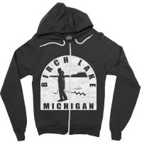 Birch Lake Ice Fishing Michigan Zipper Hoodie | Artistshot