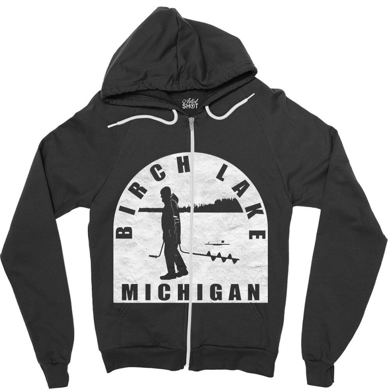 Birch Lake Ice Fishing Michigan Zipper Hoodie | Artistshot