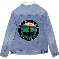 Bird Lake Fishing Michigan Sunset Unisex Sherpa-lined Denim Jacket | Artistshot