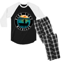 Bird Lake Fishing Michigan Sunset Men's 3/4 Sleeve Pajama Set | Artistshot