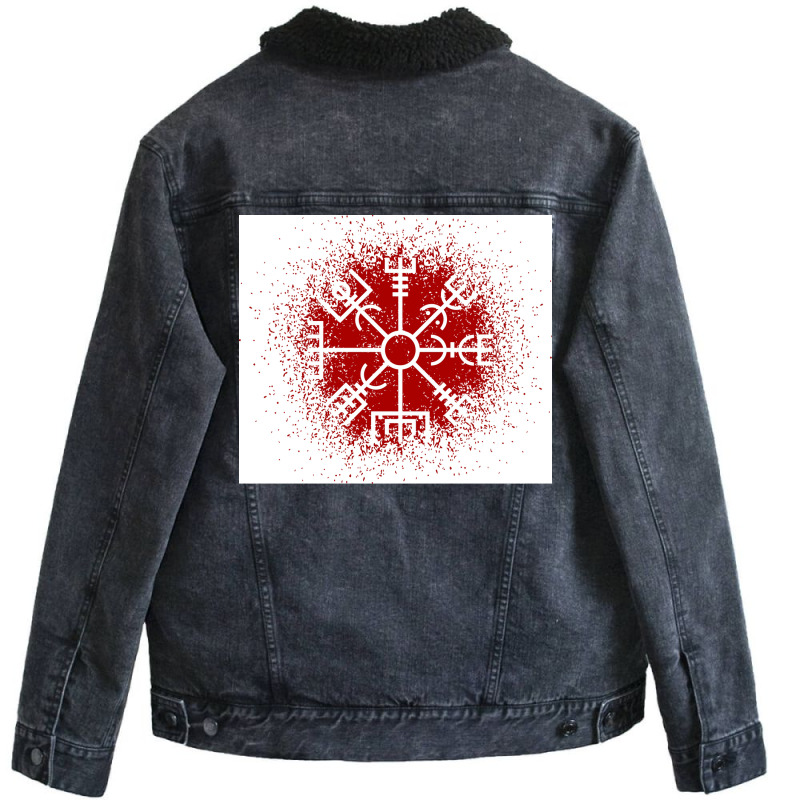 Vegvisir Red Spray  Yellow Blue Unisex Sherpa-lined Denim Jacket | Artistshot