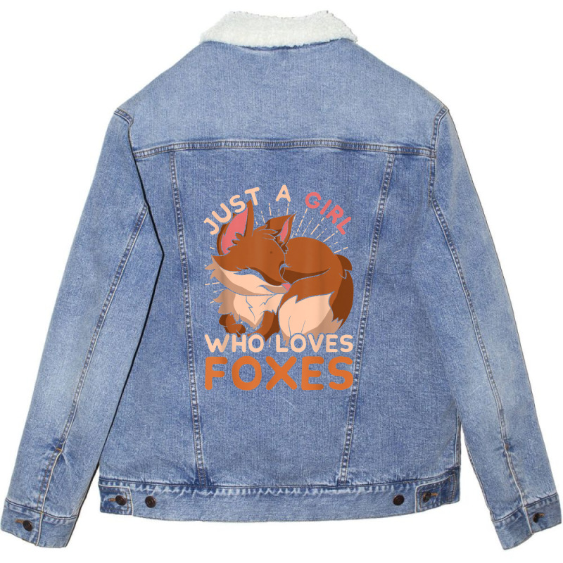 Just A Girl Who Loves Foxes Cute Wild Animal Women Gift Fox Unisex Sherpa-Lined Denim Jacket by RachelRenePeckham | Artistshot