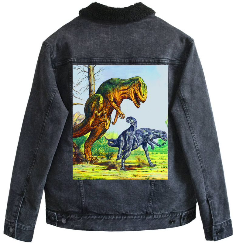 Allosaurus Vs Dryosaurus Poster Music Unisex Sherpa-lined Denim Jacket | Artistshot