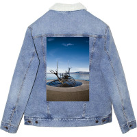 Viking Ship Sculpture Reykjavik Iceland  Aesthetic Hipster Unisex Sherpa-lined Denim Jacket | Artistshot