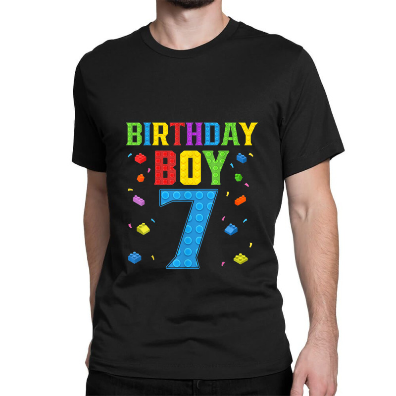 Cute 7th Birthday Gift 7 Years Old Block Building Boys Kids Classic T-shirt | Artistshot