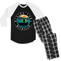 Blaine Lake Fishing Michigan Sunset Men's 3/4 Sleeve Pajama Set | Artistshot