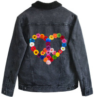 Limited Edition Peace Sign Heart Flowers Valentine's Day Love Floral Unisex Sherpa-lined Denim Jacket | Artistshot