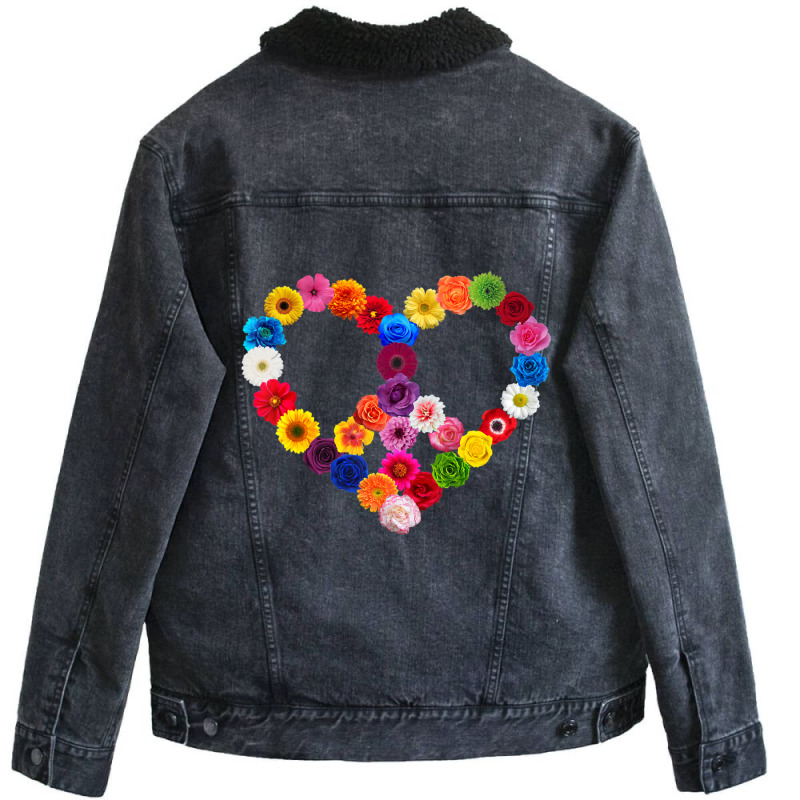 Limited Edition Peace Sign Heart Flowers Valentine's Day Love Floral Unisex Sherpa-Lined Denim Jacket by Kristina Ritchey | Artistshot