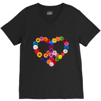 Limited Edition Peace Sign Heart Flowers Valentine's Day Love Floral V-neck Tee | Artistshot