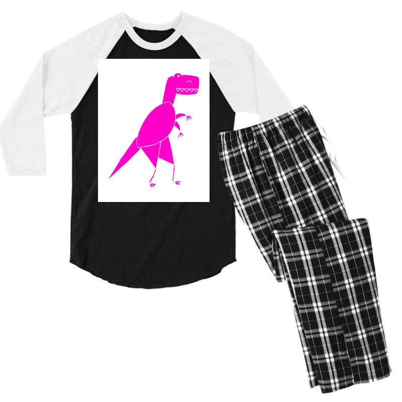 Funny Pink T Rex Poster Red Men's 3/4 Sleeve Pajama Set | Artistshot